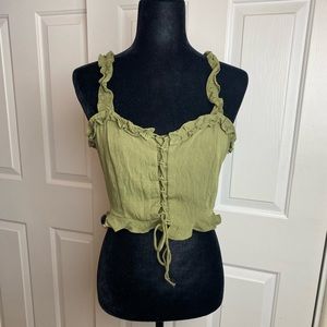 Lace-up Front Ruffled Crop Top